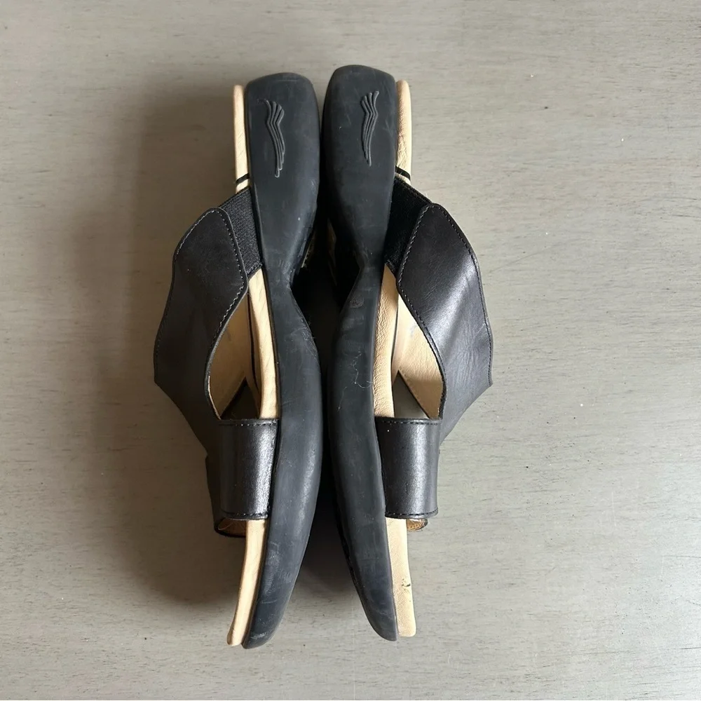 Dankso Women Leather Sandals Slide EU 38 US 7.5/8 Black Slip On Open Toe Strappy
